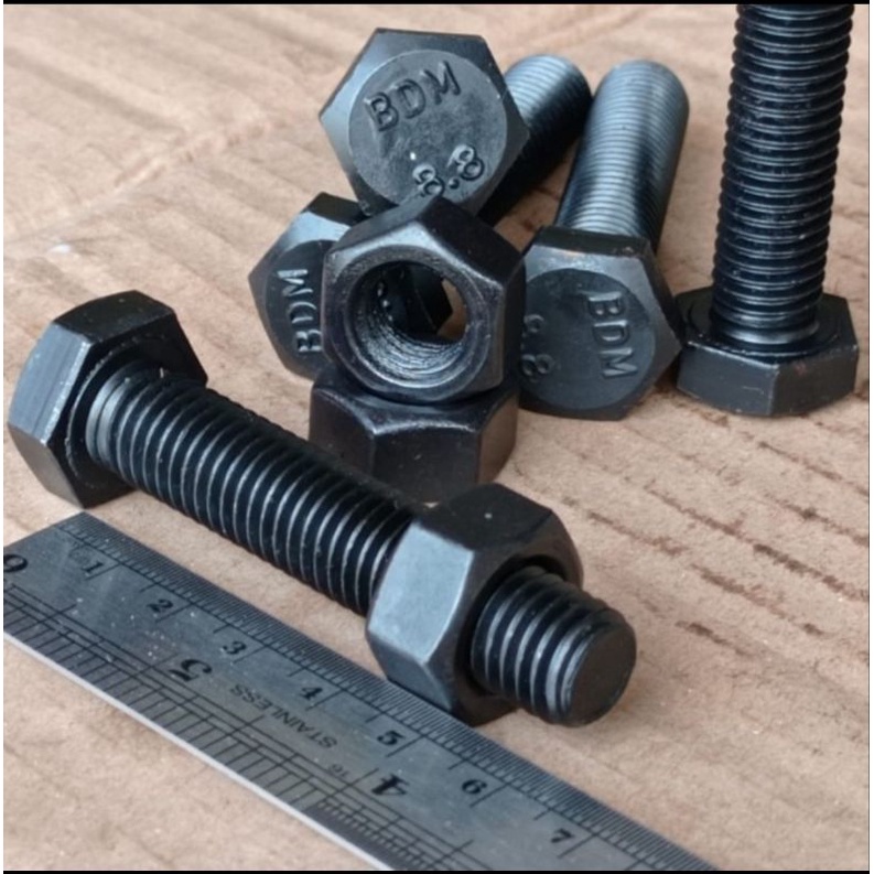 BAUT MUR 12 X 60 PANJANG 6CM KUNCI 19 / BAUT MUR BAJA 8.8 HTB
