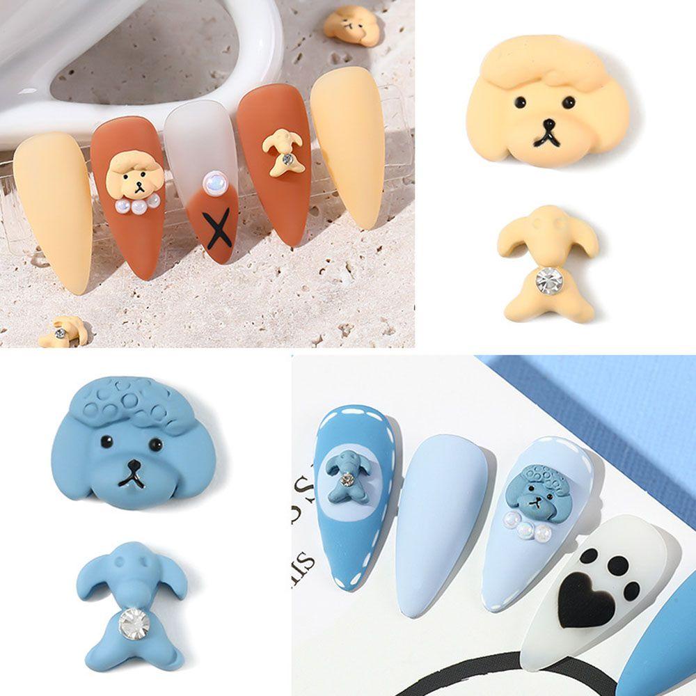 AUGUSTINA Agustinina Nail Art Berlian Resin Bentuk Hewan Lucu Kepala Anjing DIY Perhiasan Nail Art