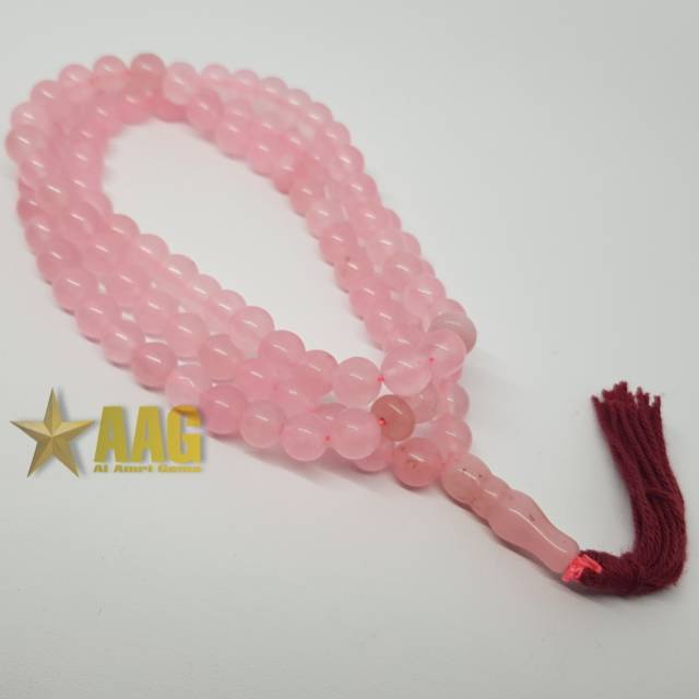 Tasbih batu giok merah muda asli 99 butir pink jade original
