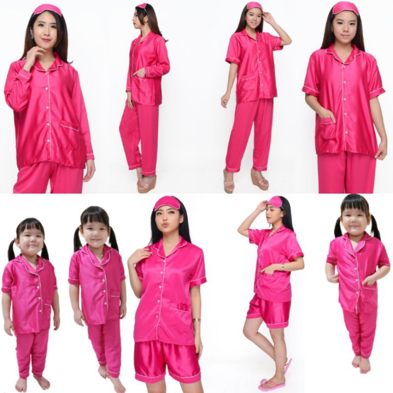 Baju tidur satin Couple keluarga anak perempuan cewek setelan celana piyama bisa couple ibu dewasa