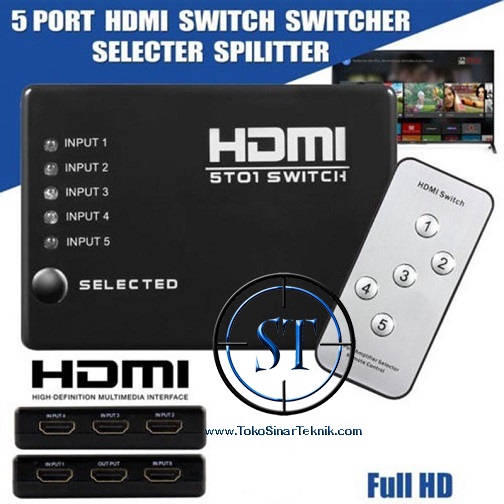 HDMI Switcher 5 Port Hub Splitter HDTV 1080 HD FHD Switch Selector Full HD 1 Output 5 Input Switcher Splitter 2.5Gbps.