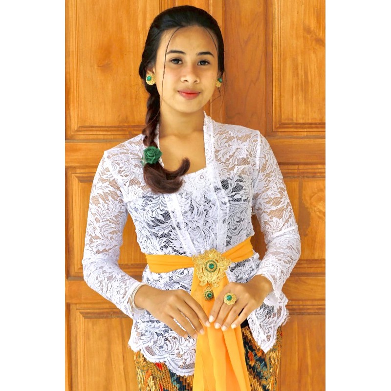 (Bisa COD) kebaya bali brokat strait sofia lengan panjang-Putih