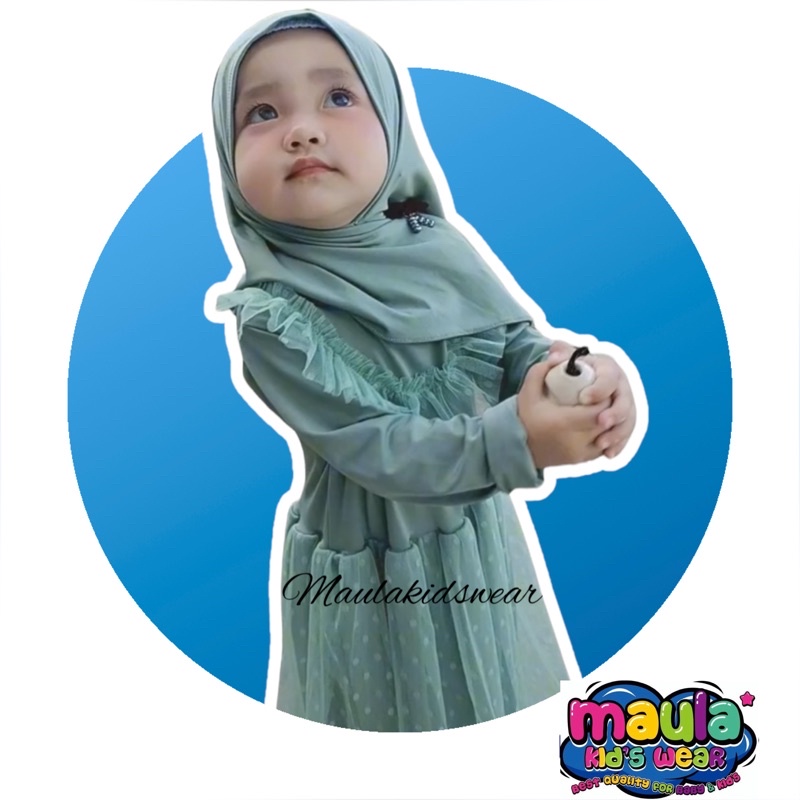 Maula Kids Wear Gamis bayi newborn / baru lahir - 4 tahun | Gamis anak perempuan  free jilbab murah | gamis tutu tile doty + hijab segitiga instan bahan adem,lembut&amp;elastis