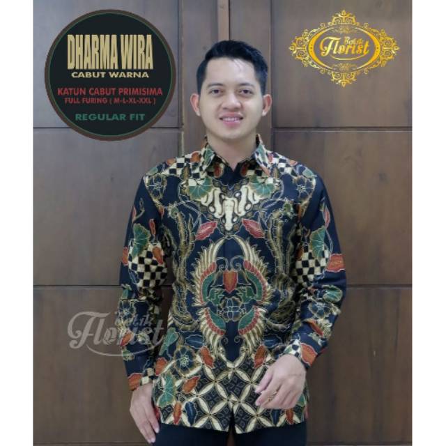 Kemeja Batik Eksklusif Lengan Panjang DHARMA WIRA Kemeja Batik Berfuring Motif Batik Terbaru