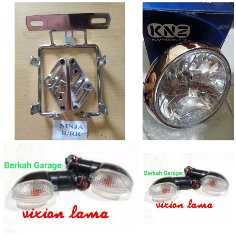 Paket Lampu Depan Bulat Plus Kupingan Ninja R / RR Tebal Plus Sen 4 Buah