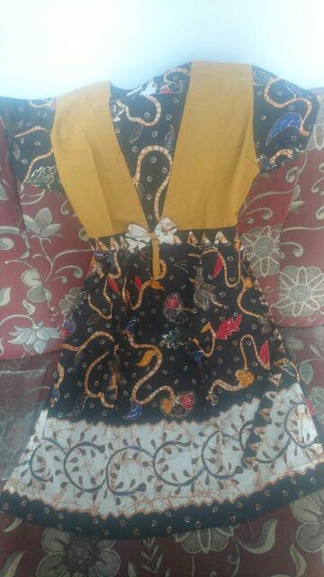 Qnunbatik Sarimbit Couple Terusan/dress/hem Kemeja Batik Anak Daun Jaya