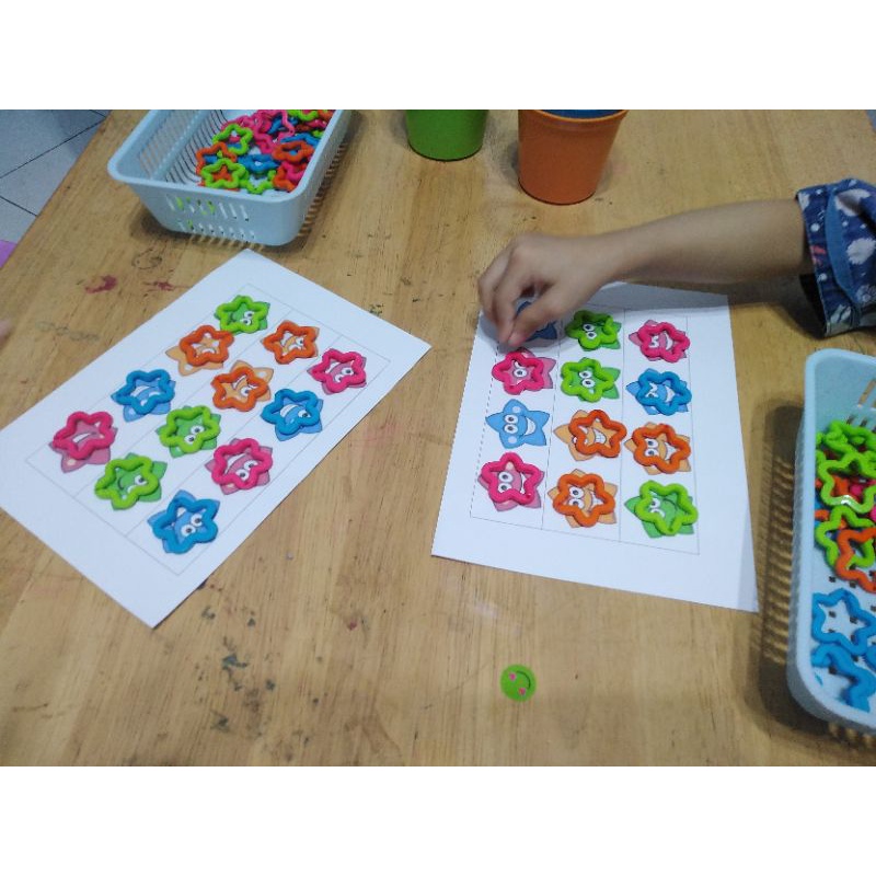 Mainan edukasi / montessori toys - sorting color pompom dan star