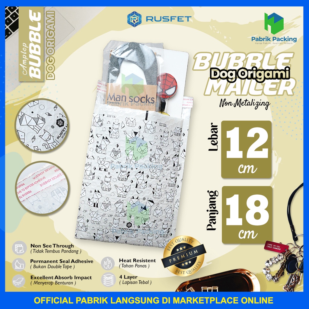 

Amplop Bubble Murah | Bubble Mailler | Polly Bubble Packing Premium Motif Dog Origami 12x18cm Satuan