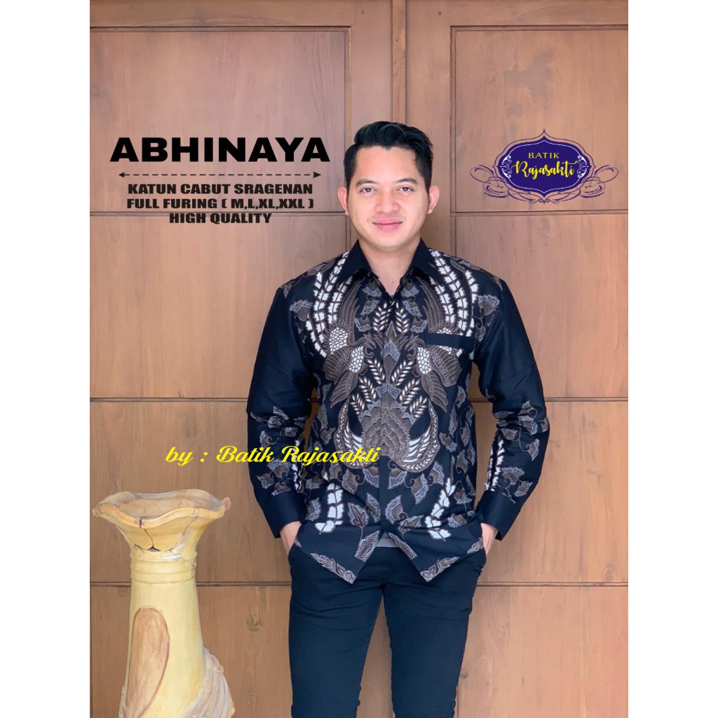 ABHINAYA Kemeja Batik Pria Full Furing Bahan Katun Sragenan