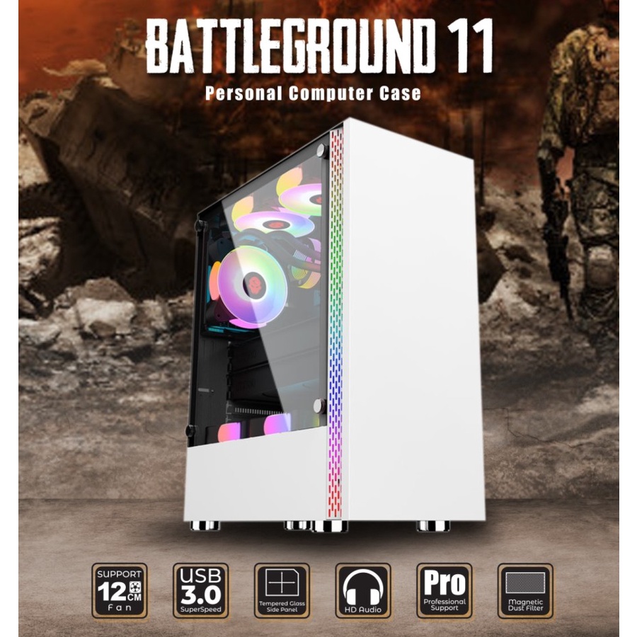 Casing Simbadda BattleGround 11 WHITE - ATX, mATX Tempered Glass