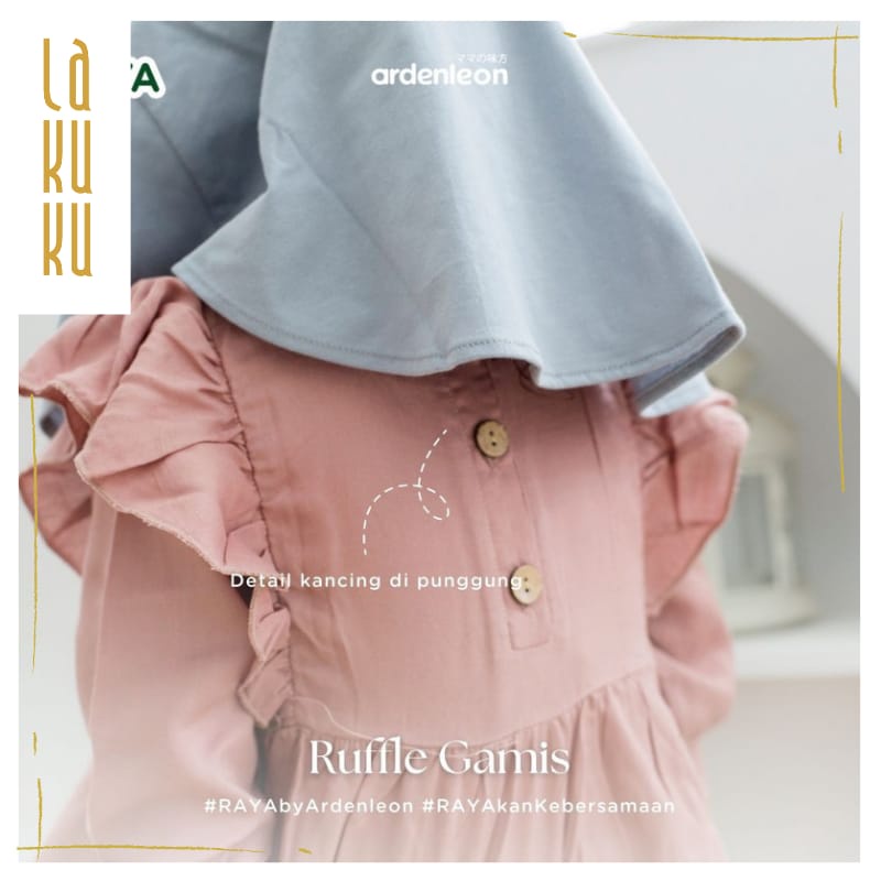 Lakuku- Ardenleon Girls Ruffle Gamis Dress Anak Perempuan setelan baju lebaran