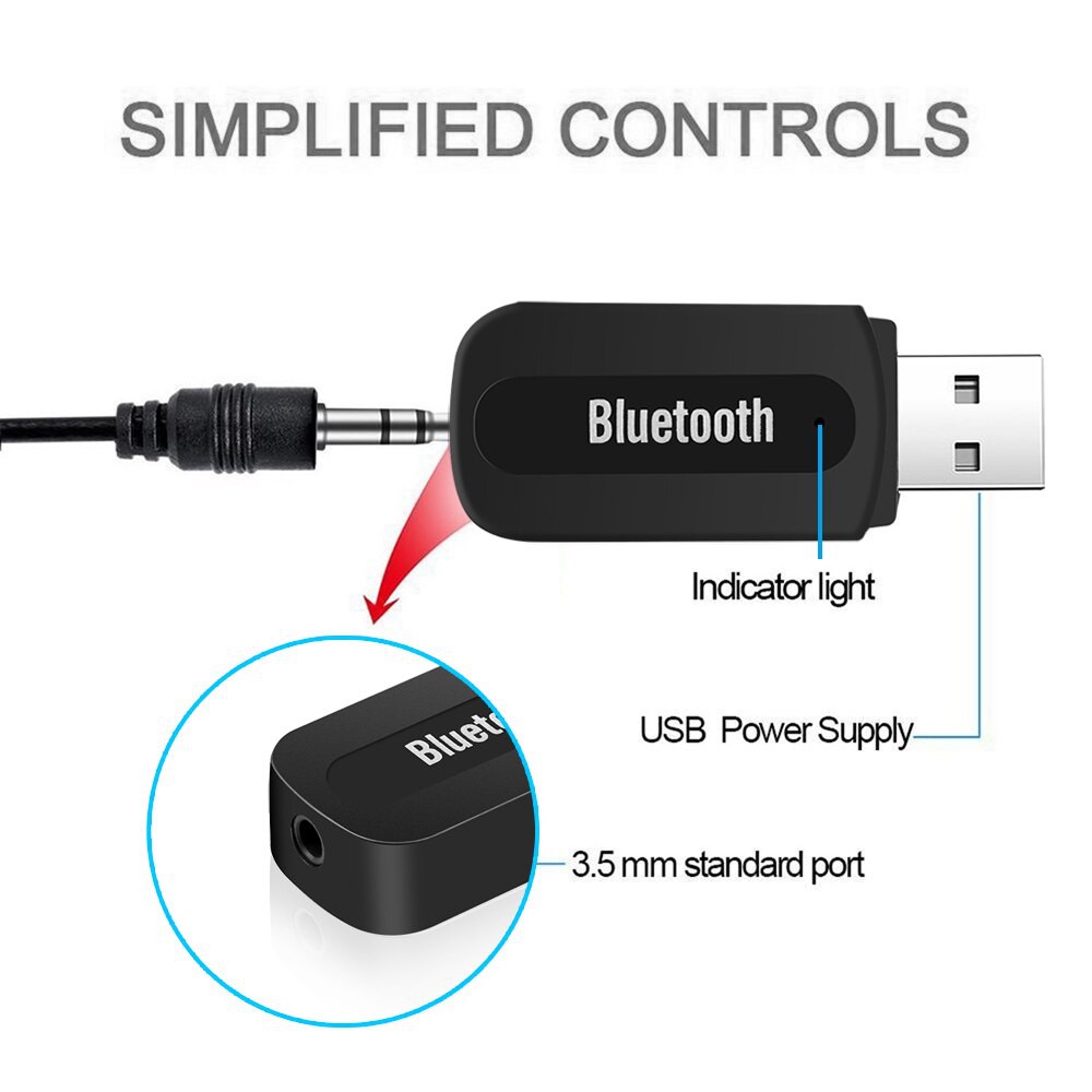 USB Bluetooth Audio Receiver 3.5mm aux kabel Wireless Music