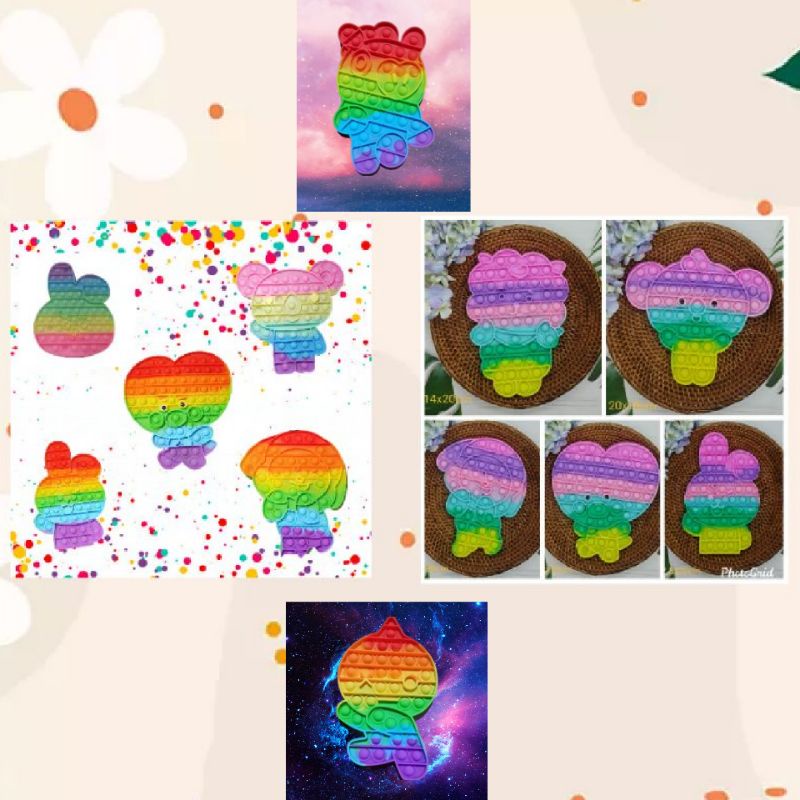 Mainan Anak Fidget Pop It "Rainbow Macaroon BT 21 Character" Ready Stock Mainan Edukasi Viral New