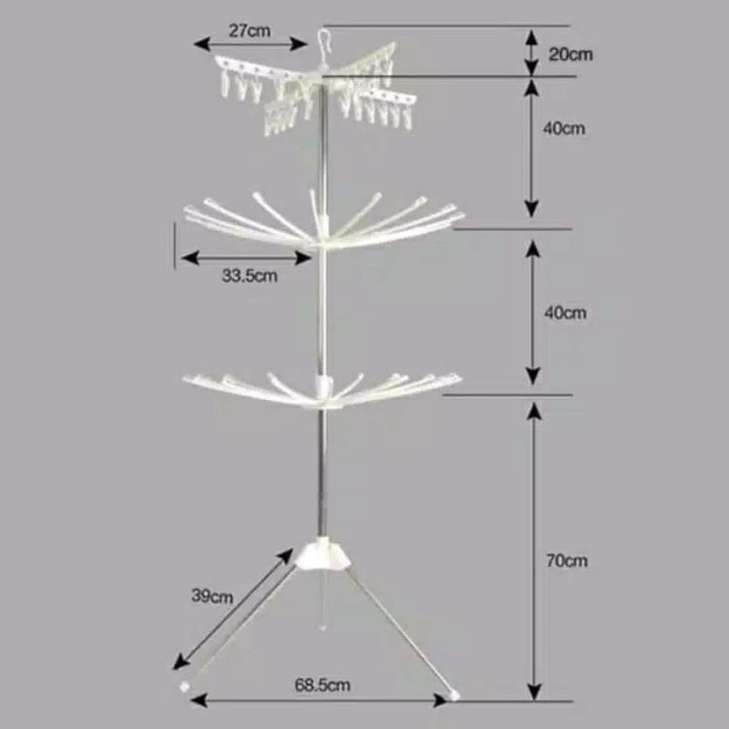 marvelashop|(Putih) JEMURAN MENARA BAJU BAYI SUSUN 3 TRIPOD DENGAN HANGER ROTASI