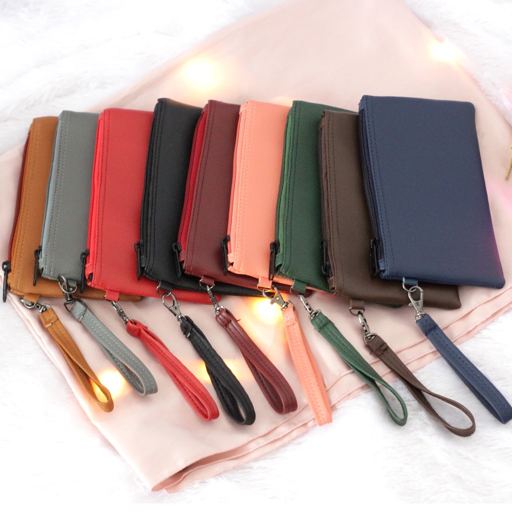 Dompet Wanita polos Kulit Sintetis Tempat HP dan Uang dompet panjang Murah pouch Travel Organizer