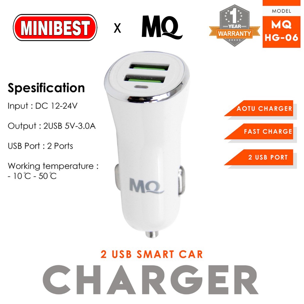 MB ORIGINAL Charger mobil / Car charger 2 usb smart 2.4A fast charger MQ-HG06