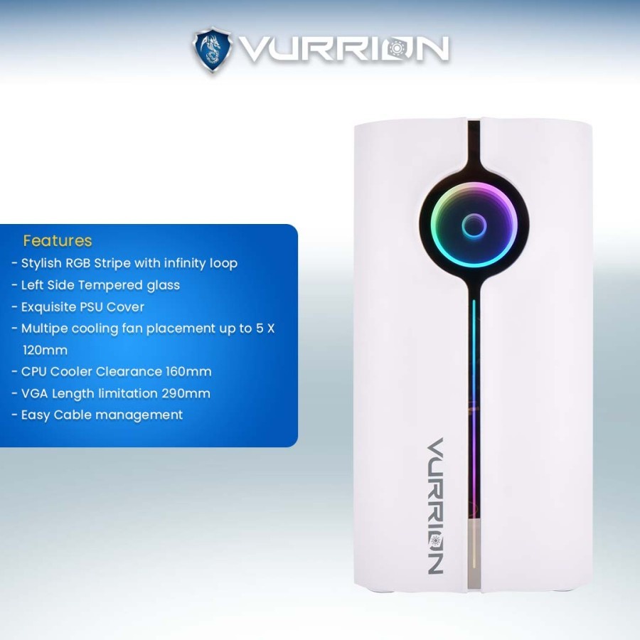 VURRION DRAGON EYES WHITE - FREE 1 FAN RGB Casing Gaming PC Komputer