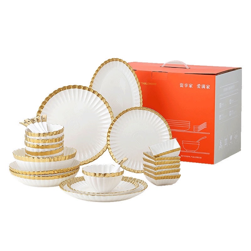 PIRING SET WHITE GOLD MODEL BARU DENGAN BOX ORANGE ISI 18 dan 28pcs COCOK BUAT KADO