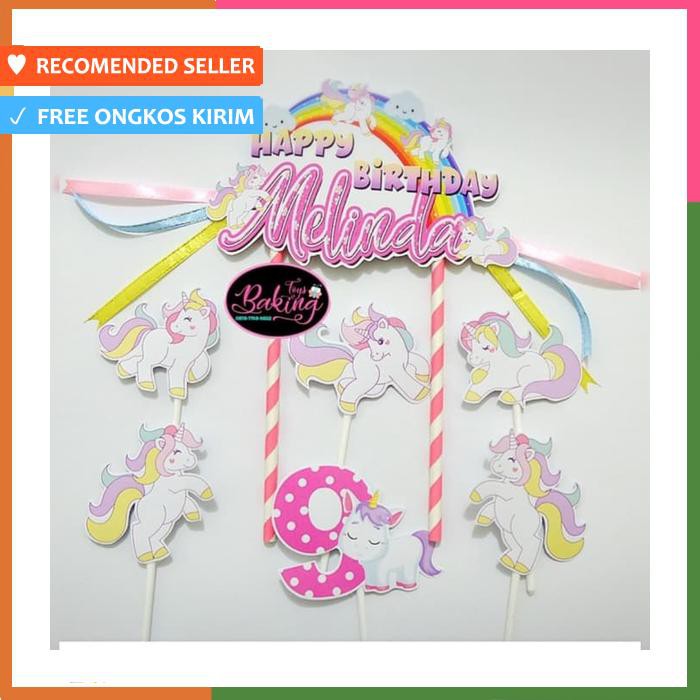 TOPPER CAKE BIRTHDAY UNICORN RAINBOW CUSTOM