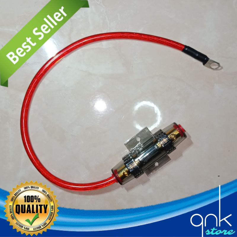 Sekring Tabung 60A Plus Kabel 8 Awg 100cm Plus Scun Tembaga Skring Tabung Fuse Sekring Tabung Audio Berkualitas Skring Audio Sikring Power Amplifier