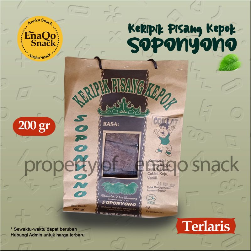 

Keripik Pisang Kepok Coklat Soponyono Kemasan Paperbag/Kertas