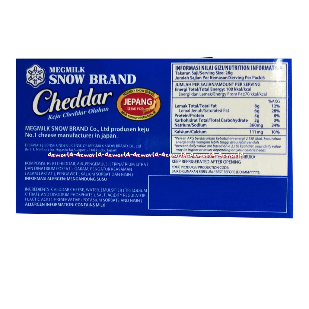 Megmilk Snow Brand Cheddar Keju Cheddar Olahan 170gr Keju Jepang