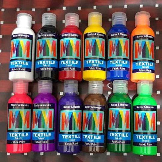 

New! Set 12 Warna Cat Textile Mm 60Ml Bonus 1 Putih Lukis Kaos, Jeans, Dll Termurah