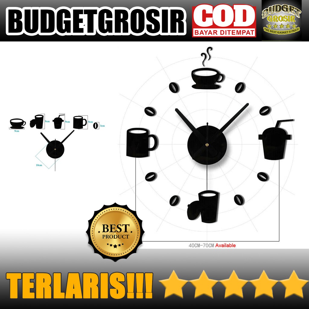 Jam Dinding DIY Giant Wall Clock Quartz Creative Design Model Kopi Cafe - DIY-07--Taffware