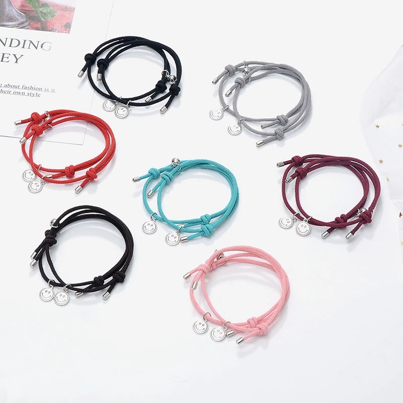 1 Pasang Gelang Tali Magnet Bahan Alloy Dapat Disesuaikan Untuk Pasangan