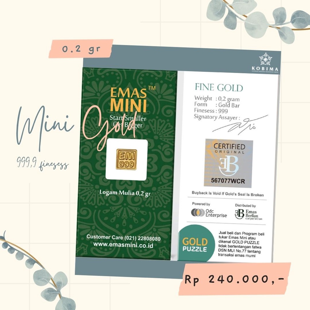EMAS MINI LOGAM MULIA 0,2 Gram 24 karat