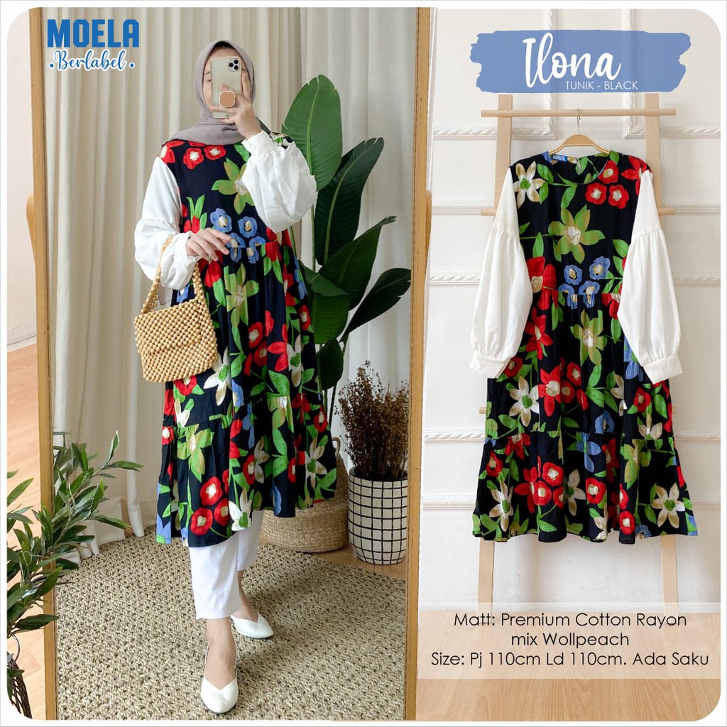 Grosir Baju Jumbo Atasan Wanita ILONA MUTIA Tunik LD110 Ori Naura Fullkancing Busui Cotton Rayon