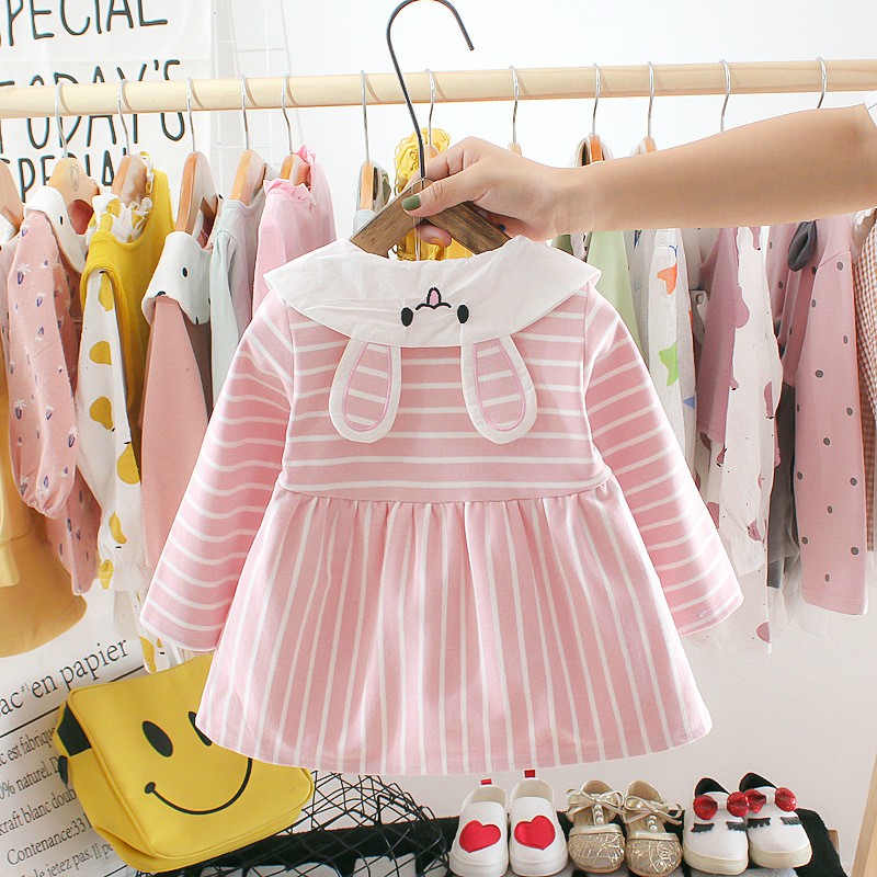 DR26-Dress Bayi Garis Smiley Kelinci-3