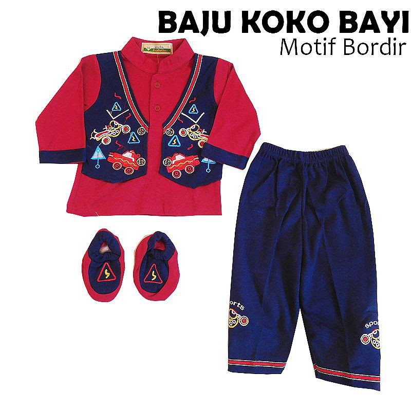 Baju Koko Anak Bayi Setelan Muslim Anak Bayi plus Sepatu model Rompi