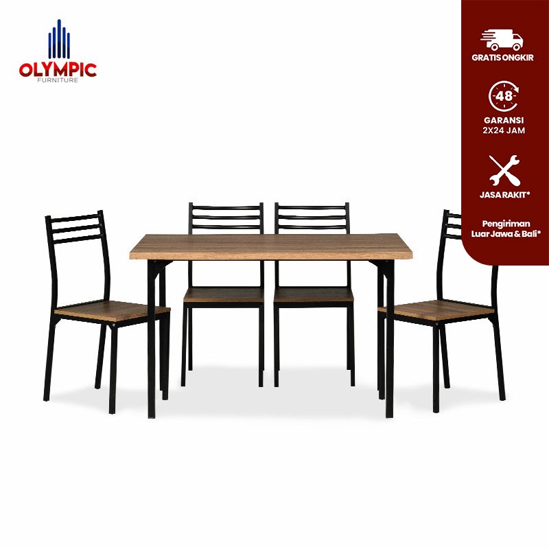 Olympic Dinning Table / Meja Makan Kayu Include 4 Kursi - DTM EIRA SERIES