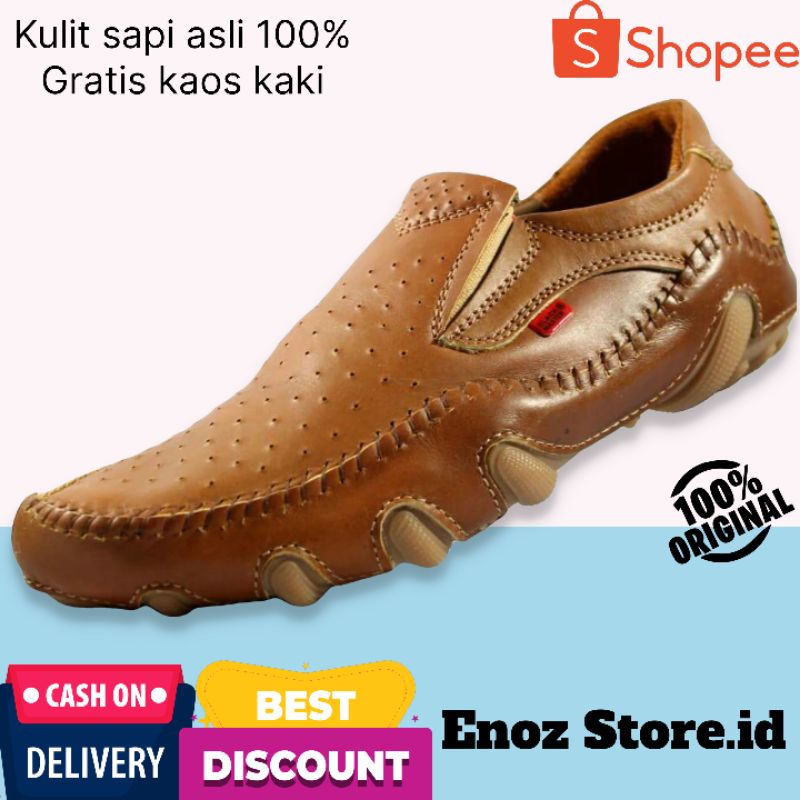 ENOZ X JOVETIC - Slop Formal Pria Kulit Asli Original Kasual Kerja / Slip On Sepatu Santai Pria Keren Trendy Modis Cowo ORI