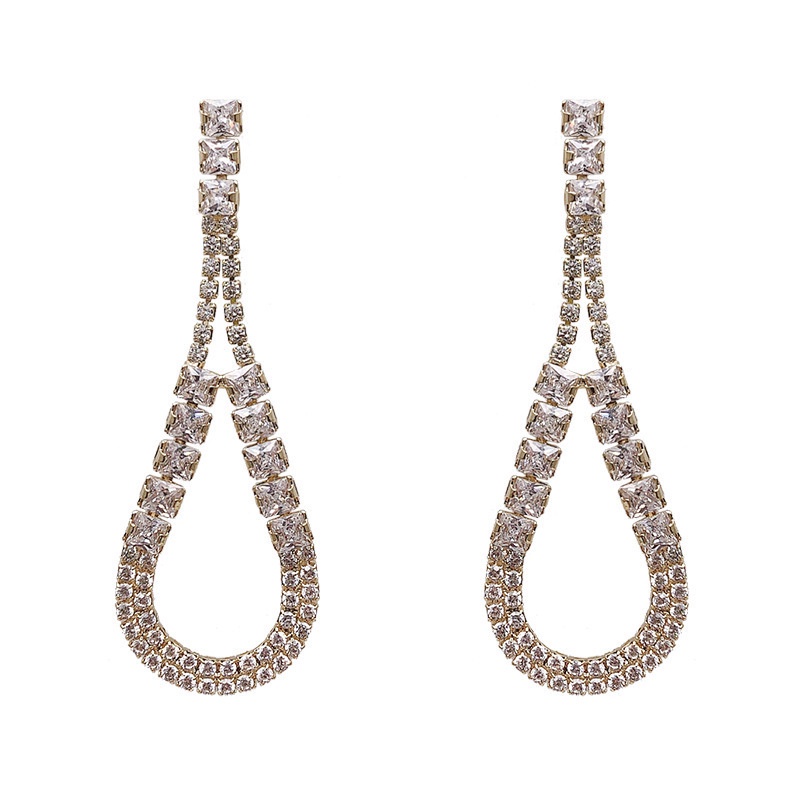 Gaya Korea sterling silver kristal jarum berbentuk drop anting-anting panjang selebriti Internet per