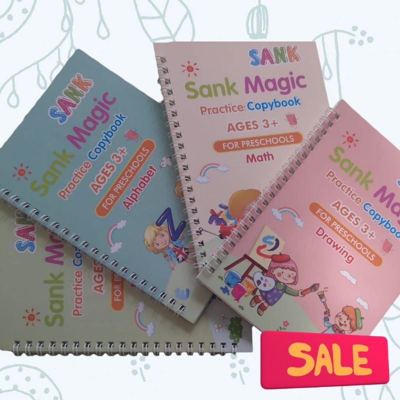 Isi 4 buku + 1 pulpen + 5 refill - 4 Book/Set Calligraphy Copybook Sank Magic Practice Kid'sEarly Learning Writing Lettering Practice Book