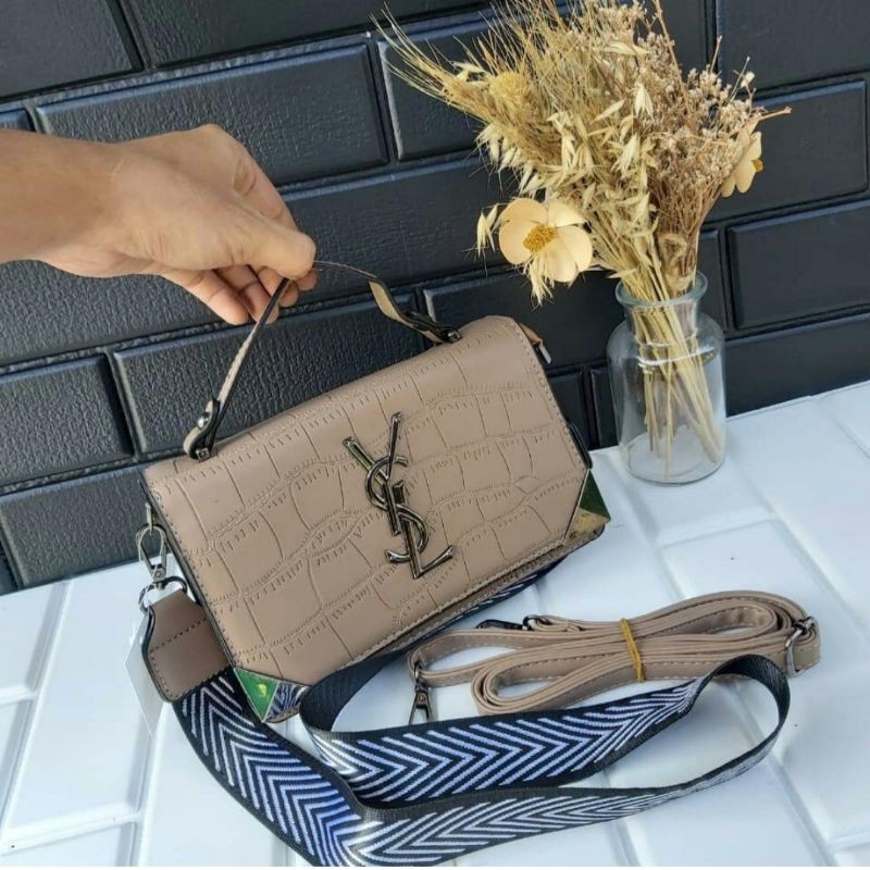 TAS_SLEMPANG_WANITA_YSL 4018 PU Croco Leather Sling Bag Wanita With Double Strap