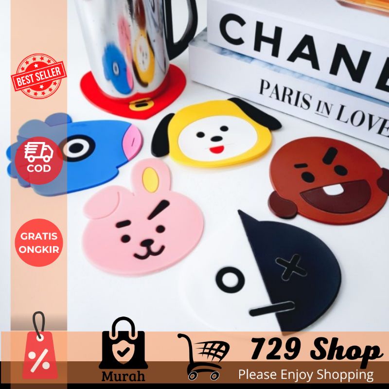 TATAKAN GELAS CANGKIR SILIKON MOTIF BTS BT21 BEST SELLER