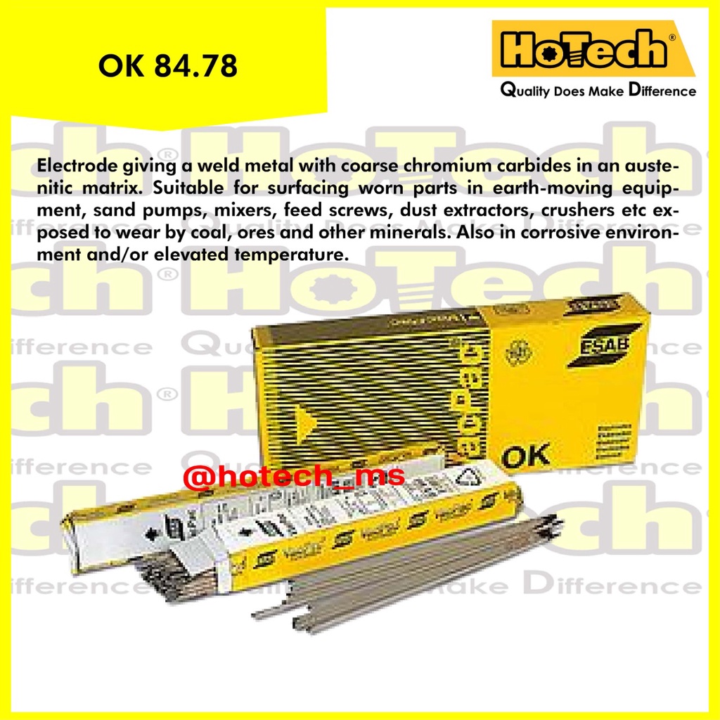Jual ESAB OK 84.78 Size 4.0mm x 450mm SMAW Electrode Kawat Las SMAW ESAB OK Weartrode