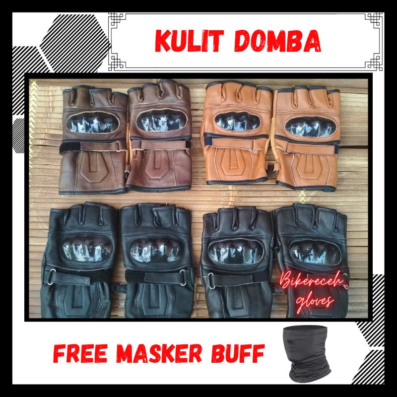 Sarung Tangan Kulit Model Batok sporty Half setengah Jari Murah Bagus Kuat Awet - Ada Promo Masker