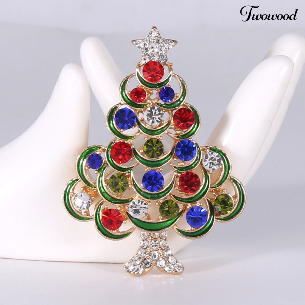 Twowood Christmas Tree Shaped Brooch Colorful Alloy Long Term Wearing Brooch Pin for Shirt