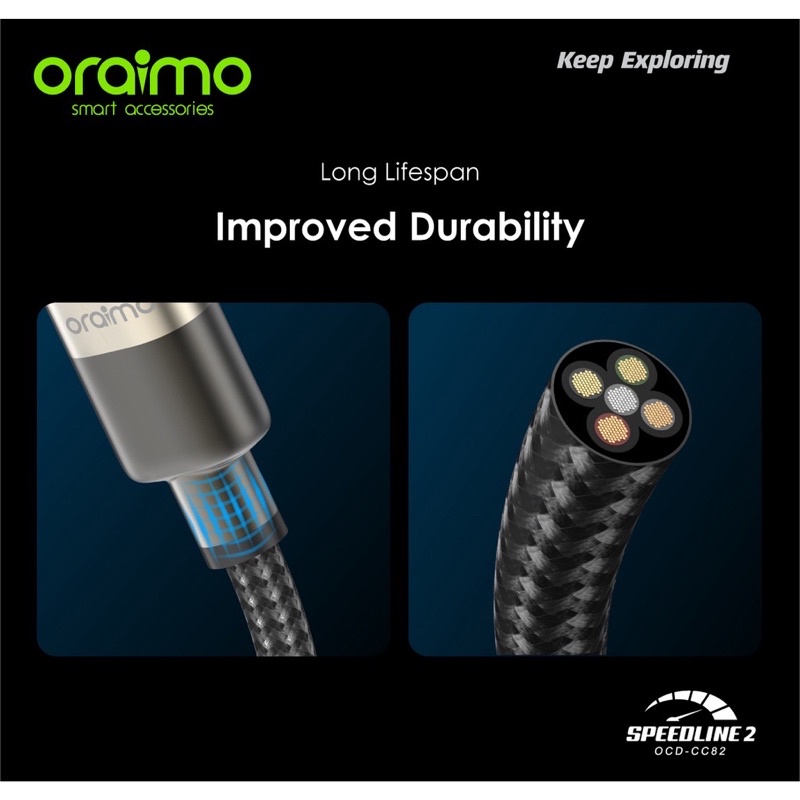 Oraimo OCD-CC82 Speedline Kabel Data Type-C - Type-C 65W Fast Charging - Garansi 1 Tahun