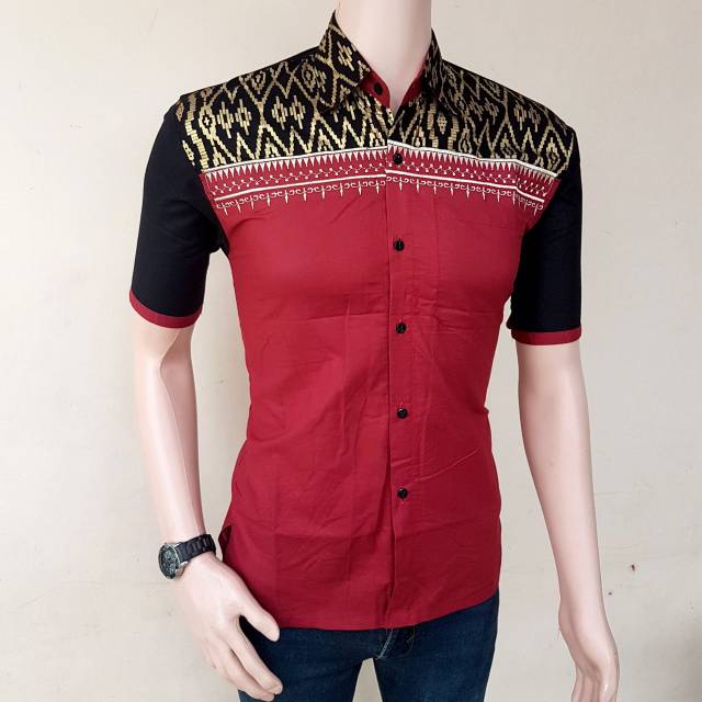 tey-17 Batik Pria ASJ SA HRB026 Kenongo Kemeja Tosca Pendek Pekalongan Padi M L Xl Sogan Tulis ::