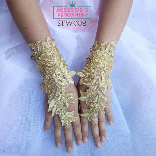 [BEST SELLER] SARUNG TANGAN LACE WEDDING GLOVES GOLD FINGERLESS AKSESORIS PESTA STW002