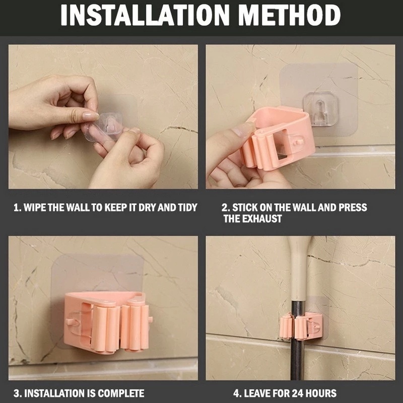 Rak Holder Sapu / Pel Serbaguna Anti Air Tanpa Bor Dengan Perekat Untuk Dinding Dapur / Kamar Mandi