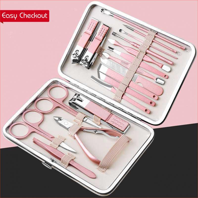 GS8 Set Perlengkapan Gunting Kuku Manicure Pedicure Nail Art Set Gunting Kuku Manicure Pedicure Biutte.co  ZJQ-18 18 PCS  10 pcs Black Rose Gold