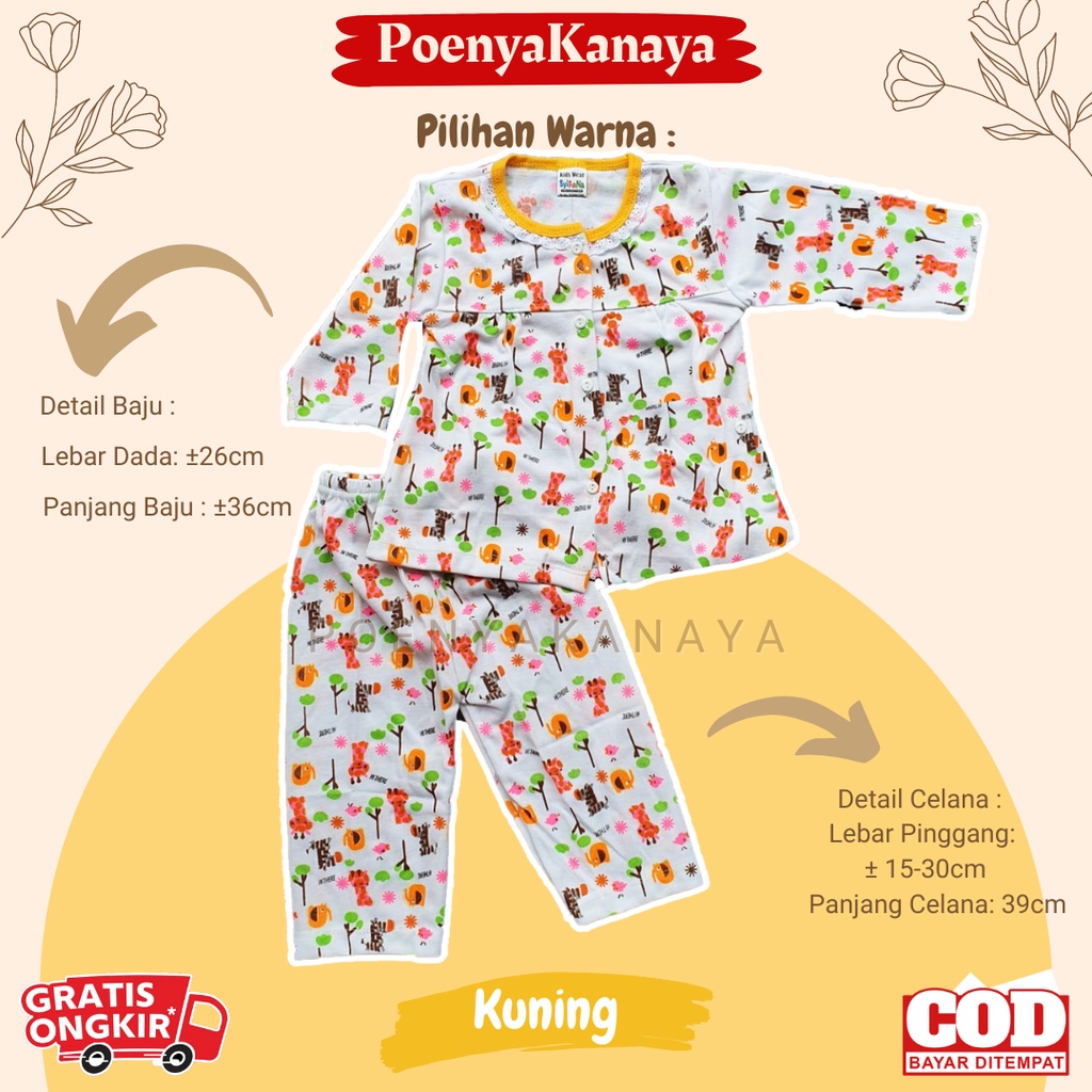 Setelan Baju Bayi Piyama Bayi Panjang Perempuan Animal Syifana 3-12 bln SPY68