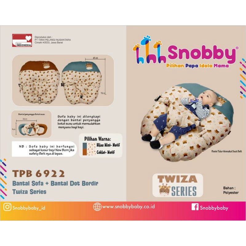 Snobby (3in1) Sofa Bayi Multifungsi + Sabuk + Bantal Dot Twiza Series | Sofa Bed Motif Twiza