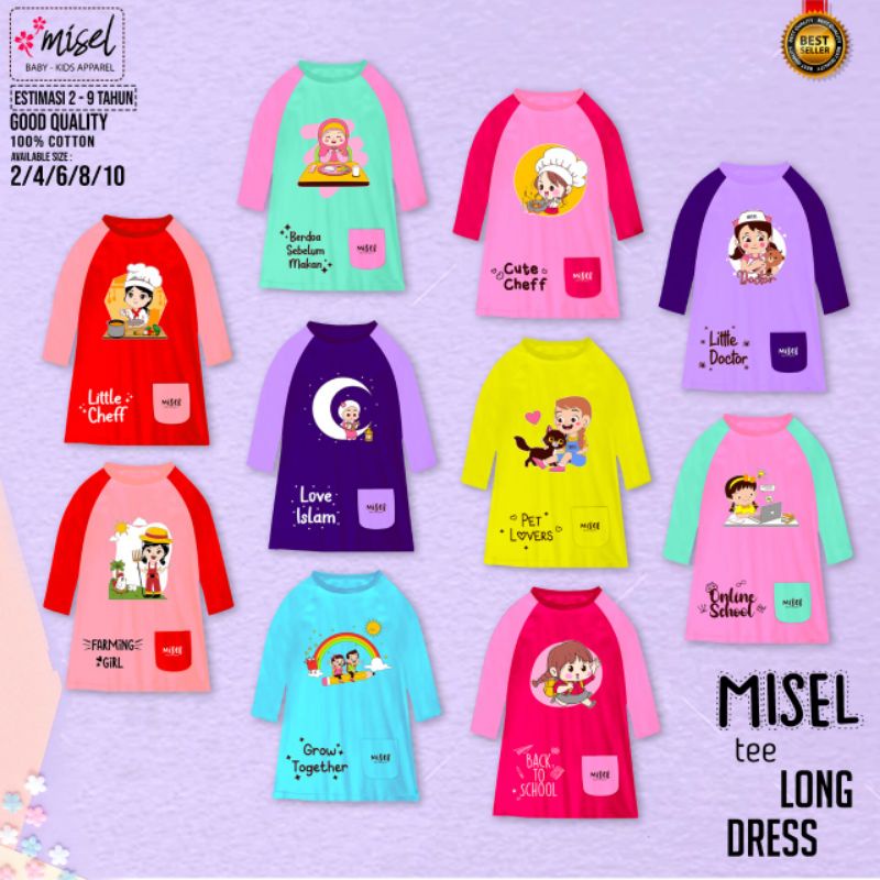 ECER GROSIR LONG TUNIK MISEL 1-8 Tahun | TUNIK ANAK LENGAN PANJANG | Tunik Anak Bahan Kaos | Tunik Anak Lucu